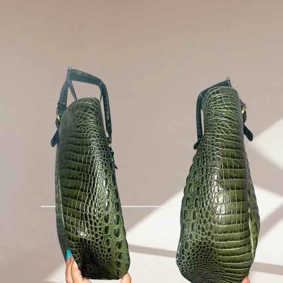 RARE Brahmin Melbourne Collette Double Handle Green Croc-Embossed Shoulder/Tote - Picture 2 of 7